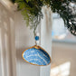 Blue Floral Christmas Ornament, Christmas Gift, Decoupage Clam Shell, Beach Ornament, Coastal Ornament, Gilded Shell, Party Favor