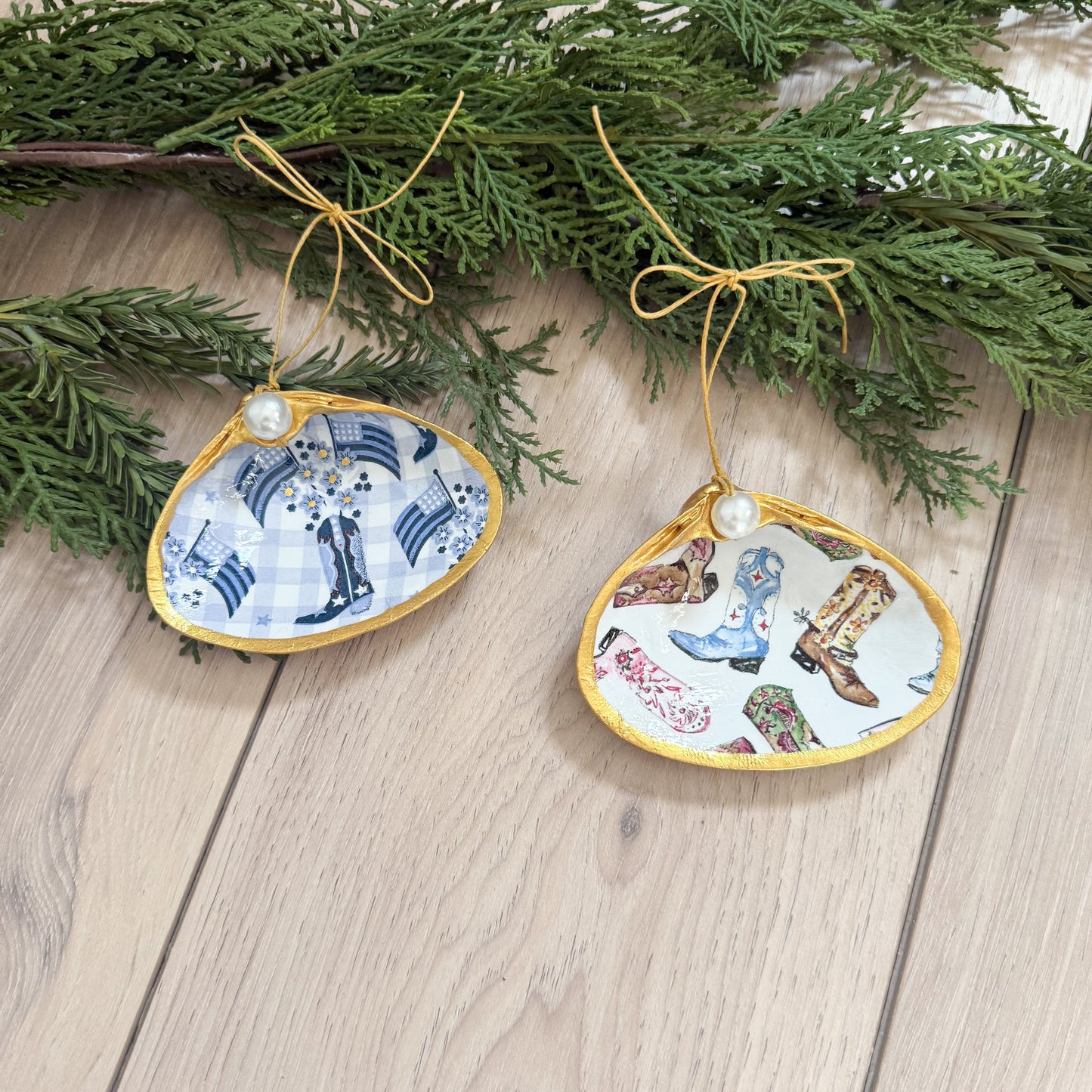 Cow Girl Clam Shell Christmas Ornament