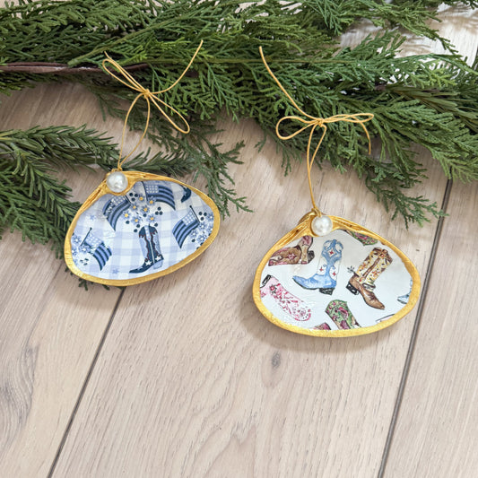 Cow Girl Clam Shell Christmas Ornament